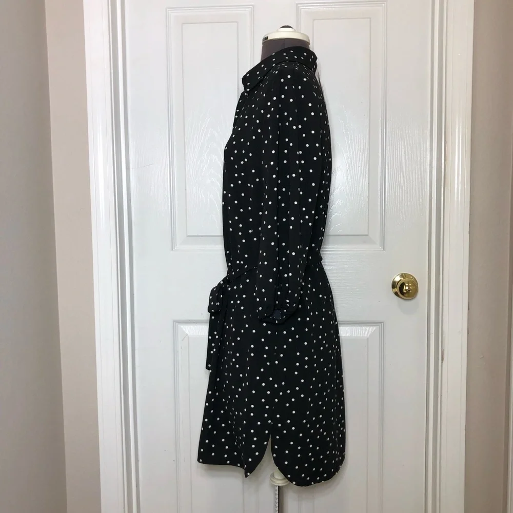 The Limited Black Ivory Polka Dot  Belted Collar Shirtdress ‎ MP